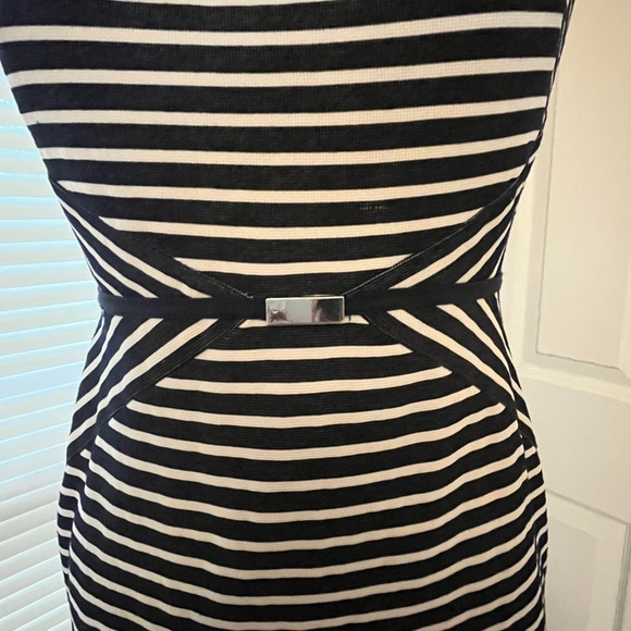 ANN TAYLOR 🌺 Black & White stripe Texture Dress SZ:6P - Picture 2 of 10